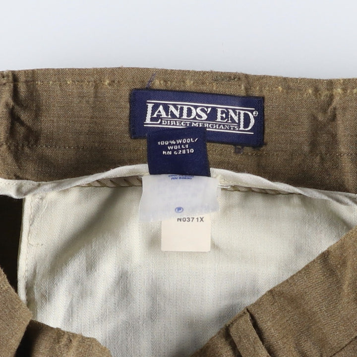 LANDS' END Two-pleat Wool Pants, Men's Size W31 wool Khaki type brown Vintage Second Hand