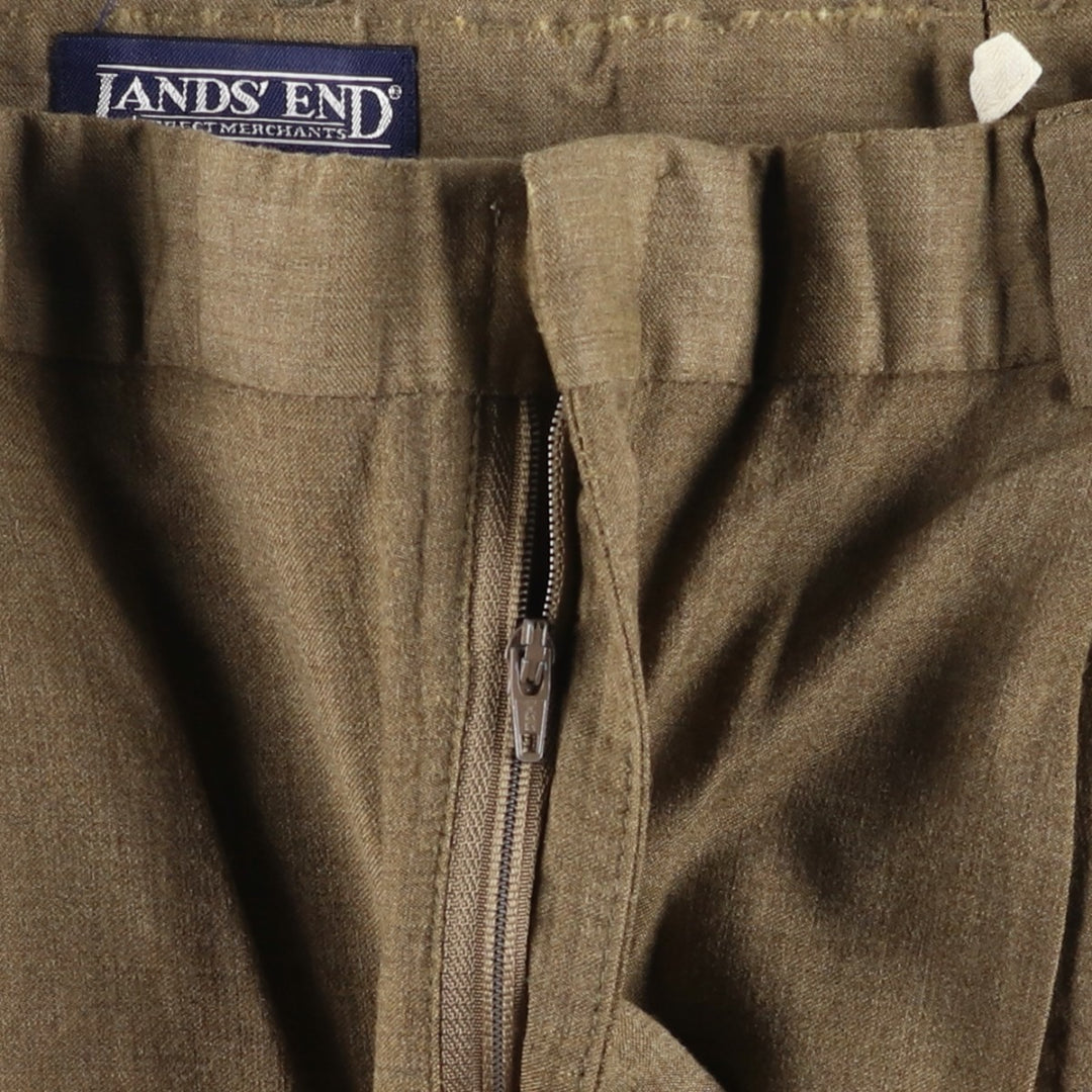 LANDS' END Two-pleat Wool Pants, Men's Size W31 wool Khaki type brown Vintage Second Hand