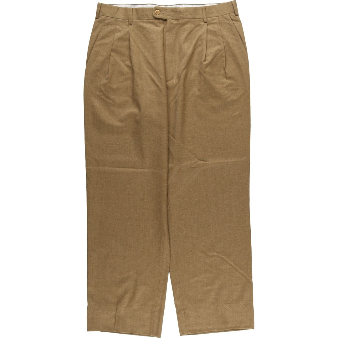 Zanella Two-pleat Wool Pants and Slacks, Made in Italy, Men's Size W35 wool beige type brown Vintage Second Hand