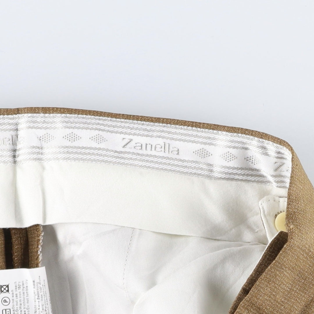 Zanella Two-pleat Wool Pants and Slacks, Made in Italy, Men's Size W35 wool beige type brown Vintage Second Hand