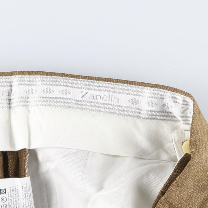 Zanella Two-pleat Wool Pants and Slacks, Made in Italy, Men's Size W35 wool beige type brown Vintage Second Hand