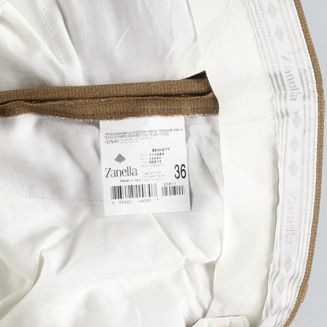 Zanella Two-pleat Wool Pants and Slacks, Made in Italy, Men's Size W35 wool beige type brown Vintage Second Hand