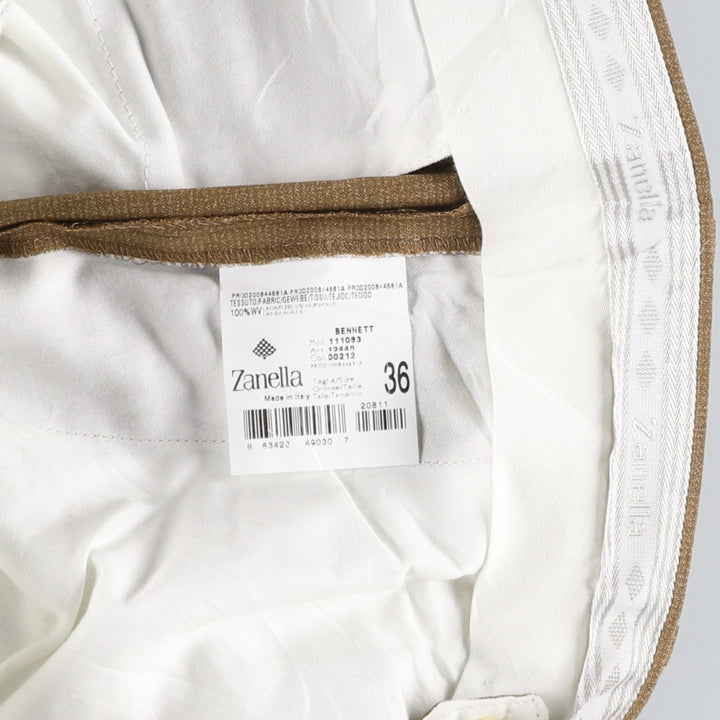 Zanella Two-pleat Wool Pants and Slacks, Made in Italy, Men's Size W35 wool beige type brown Vintage Second Hand
