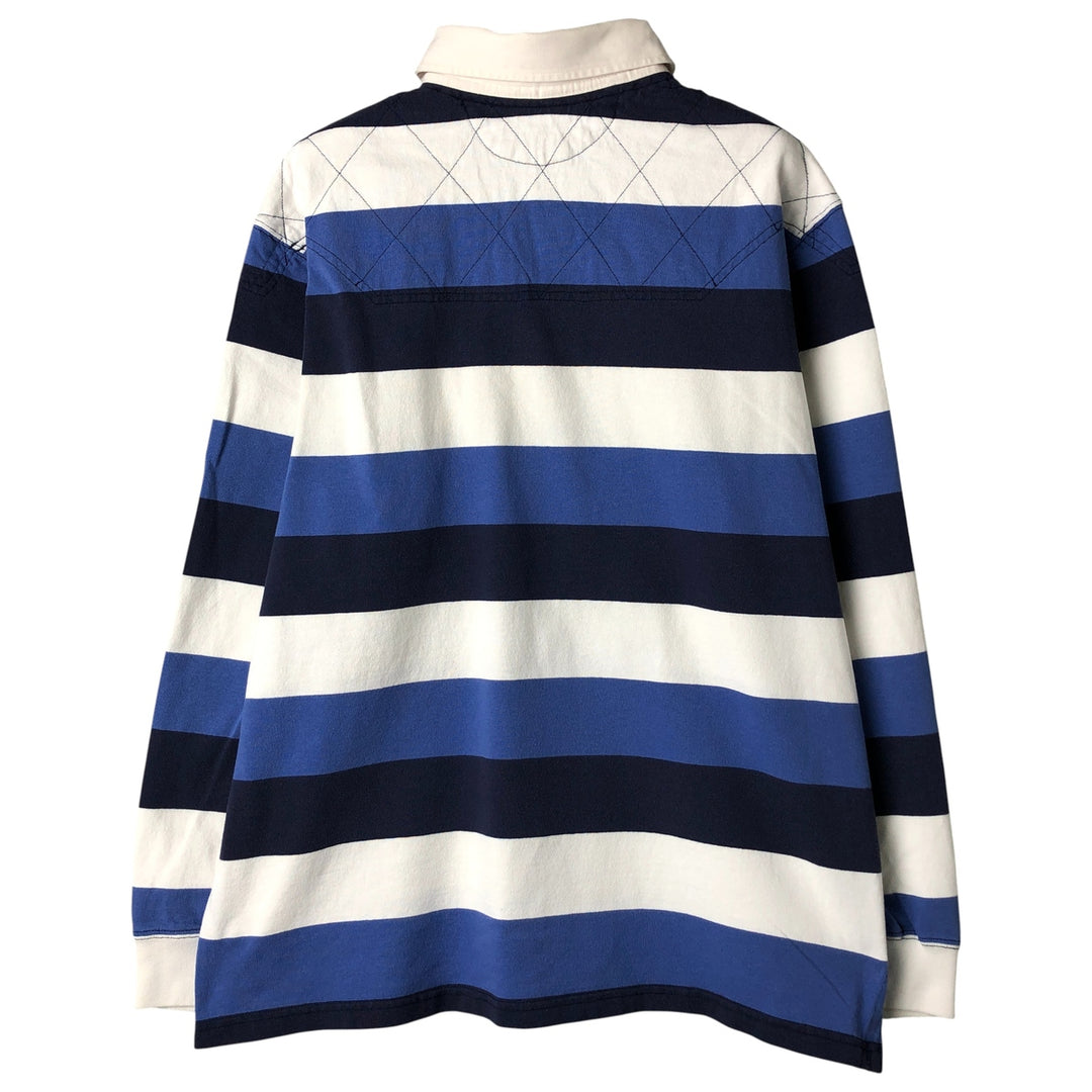 Ralph Lauren POLO by Ralph Lauren CUSTOM FIT Border Pattern Long Sleeve Rugby Shirt Men's XL cotton navy blue type Vintage Second Hand