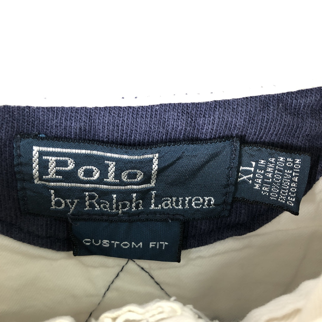 Ralph Lauren POLO by Ralph Lauren CUSTOM FIT Border Pattern Long Sleeve Rugby Shirt Men's XL cotton navy blue type Vintage Second Hand