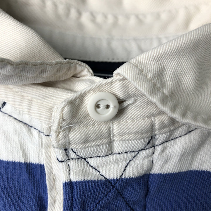 Ralph Lauren POLO by Ralph Lauren CUSTOM FIT Border Pattern Long Sleeve Rugby Shirt Men's XL cotton navy blue type Vintage Second Hand