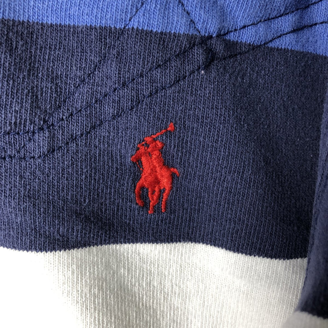 Ralph Lauren POLO by Ralph Lauren CUSTOM FIT Border Pattern Long Sleeve Rugby Shirt Men's XL cotton navy blue type Vintage Second Hand