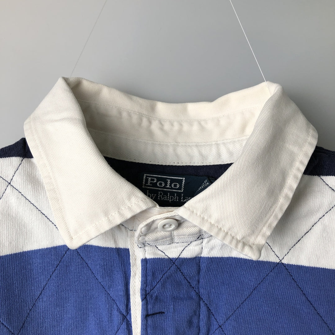 Ralph Lauren POLO by Ralph Lauren CUSTOM FIT Border Pattern Long Sleeve Rugby Shirt Men's XL cotton navy blue type Vintage Second Hand