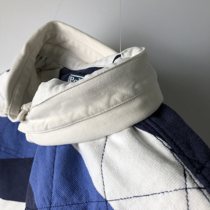 Ralph Lauren POLO by Ralph Lauren CUSTOM FIT Border Pattern Long Sleeve Rugby Shirt Men's XL cotton navy blue type Vintage Second Hand