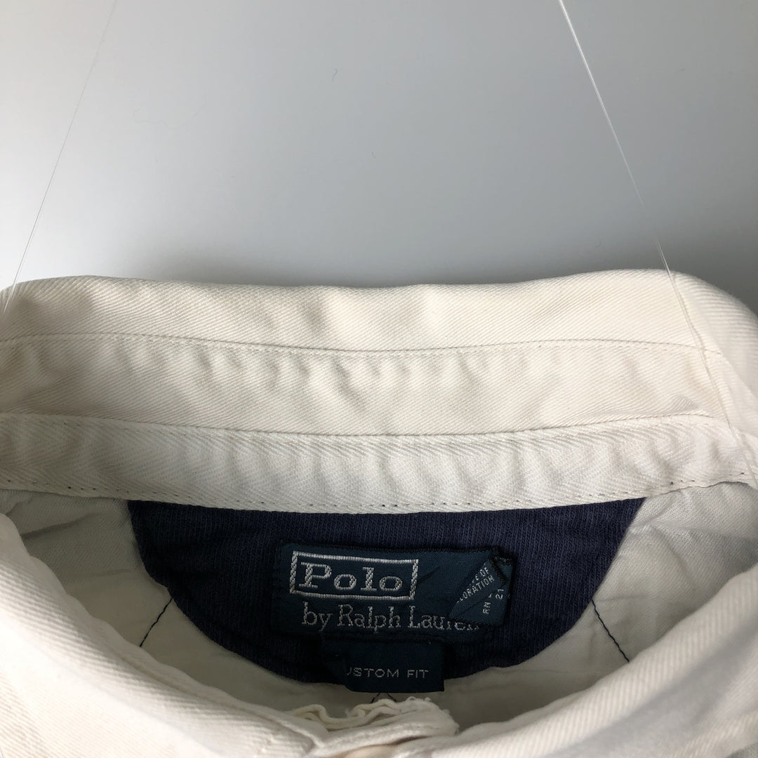 Ralph Lauren POLO by Ralph Lauren CUSTOM FIT Border Pattern Long Sleeve Rugby Shirt Men's XL cotton navy blue type Vintage Second Hand