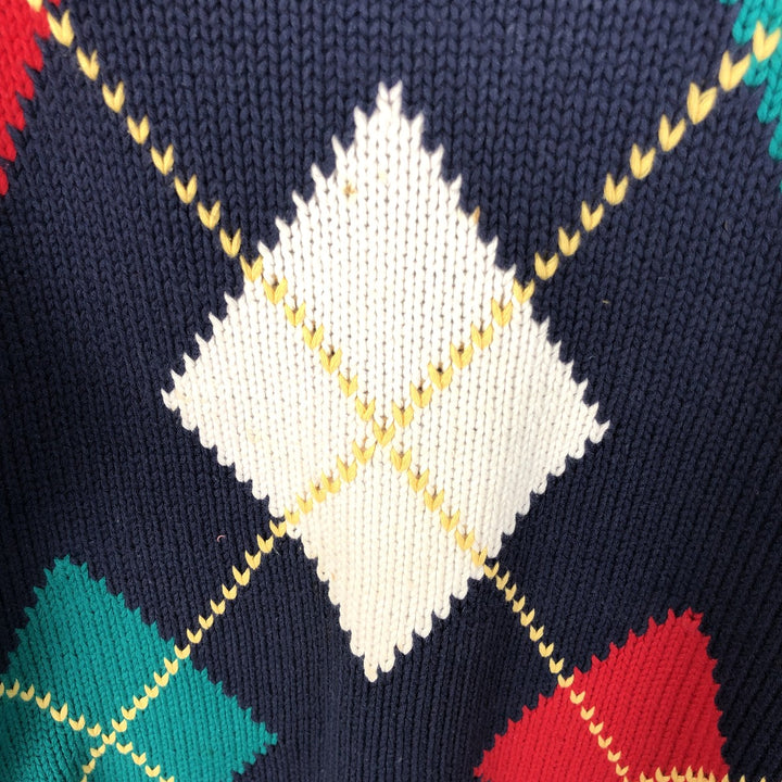 Vintage 80s-90'S Eddie Bauer Argyle Pattern Cotton Knit Sweater (Black Tag), Men's Size Medium cotton navy blue type Vintage Second Hand