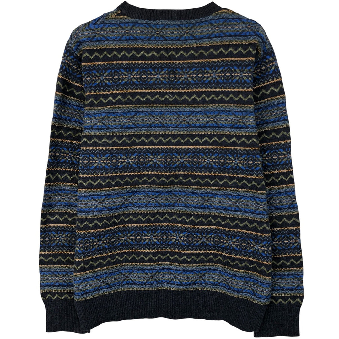 2000'S ~ NAUTICA Fair Isle Pattern Cotton Knit Sweater, Men's Size L cotton navy blue type Vintage Second Hand