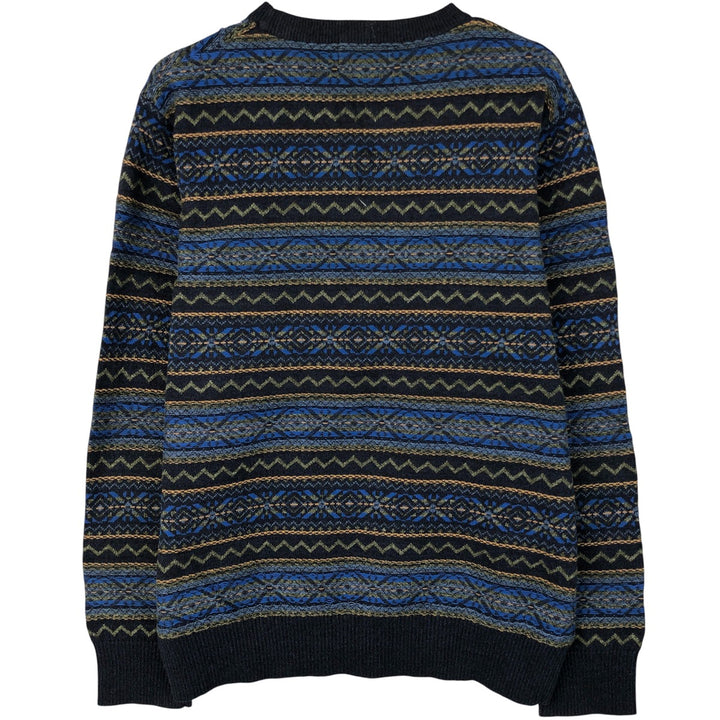 2000'S ~ NAUTICA Fair Isle Pattern Cotton Knit Sweater, Men's Size L cotton navy blue type Vintage Second Hand