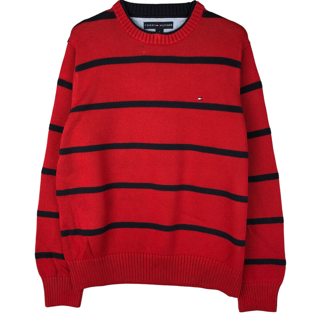 Tommy Hilfiger Striped Pattern Layered Neck Cotton Knit Sweater, Men's Size M cotton red type Vintage Second Hand