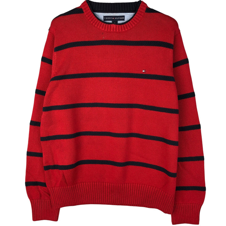 Tommy Hilfiger Striped Pattern Layered Neck Cotton Knit Sweater, Men's Size M cotton red type Vintage Second Hand