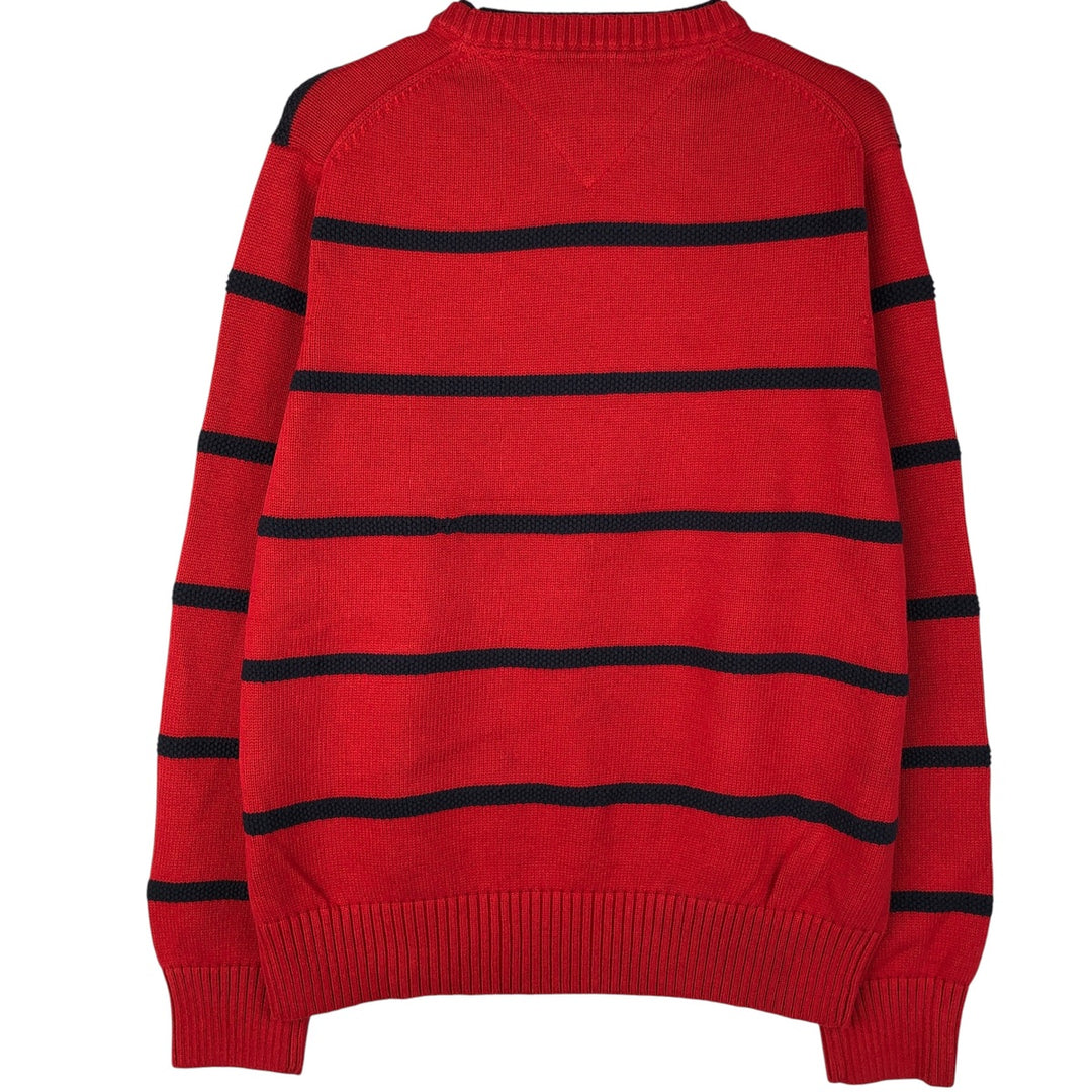 Tommy Hilfiger Striped Pattern Layered Neck Cotton Knit Sweater, Men's Size M cotton red type Vintage Second Hand
