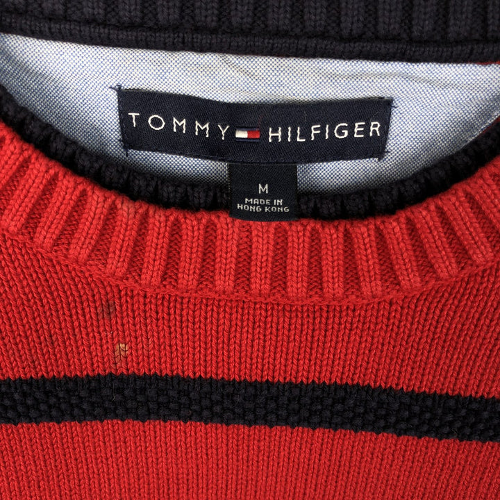 Tommy Hilfiger Striped Pattern Layered Neck Cotton Knit Sweater, Men's Size M cotton red type Vintage Second Hand