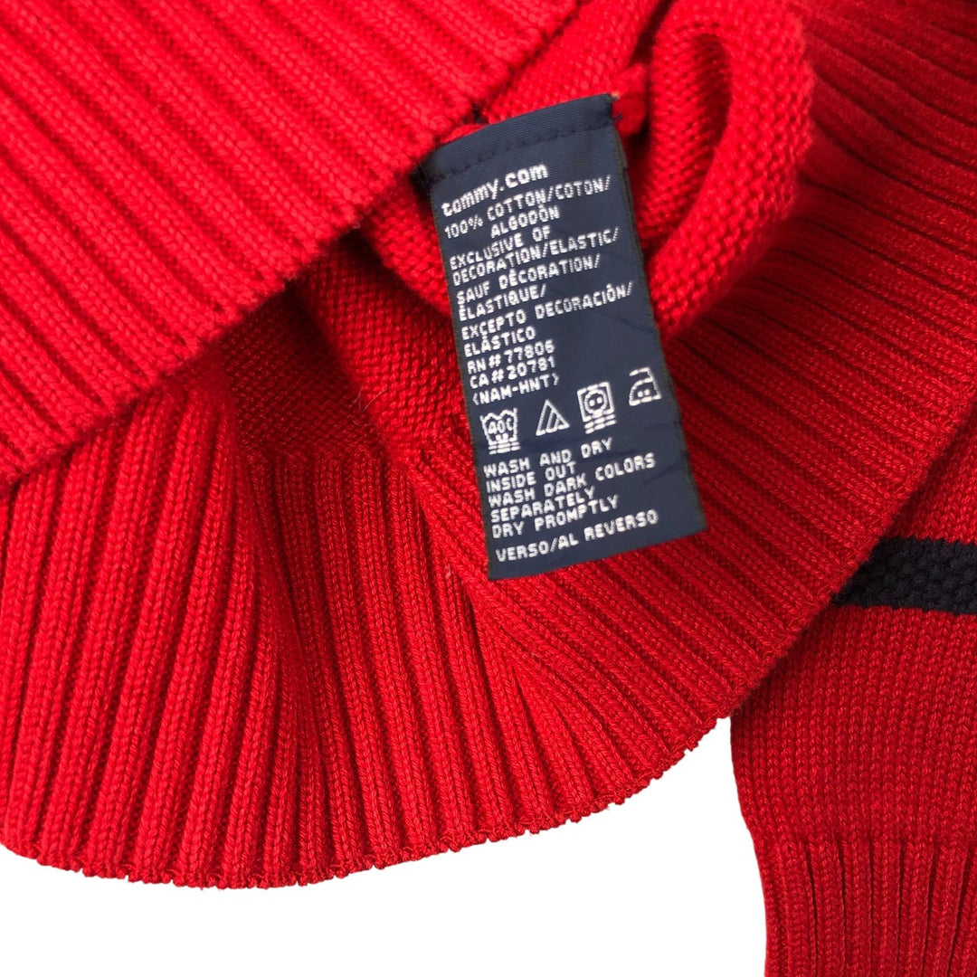 Tommy Hilfiger Striped Pattern Layered Neck Cotton Knit Sweater, Men's Size M cotton red type Vintage Second Hand