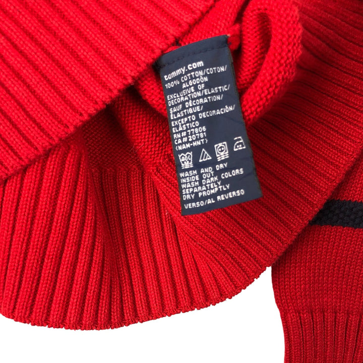 Tommy Hilfiger Striped Pattern Layered Neck Cotton Knit Sweater, Men's Size M cotton red type Vintage Second Hand