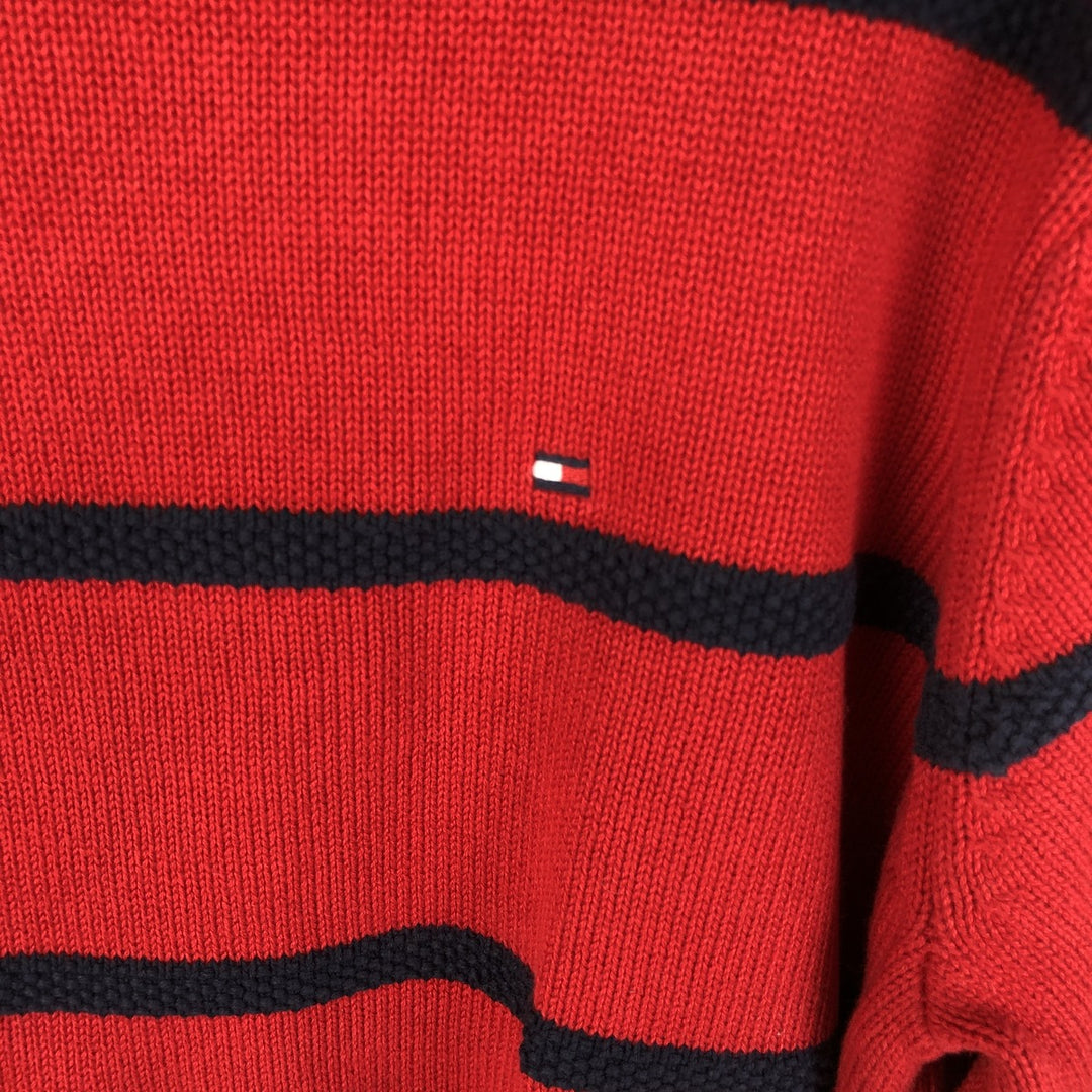 Tommy Hilfiger Striped Pattern Layered Neck Cotton Knit Sweater, Men's Size M cotton red type Vintage Second Hand