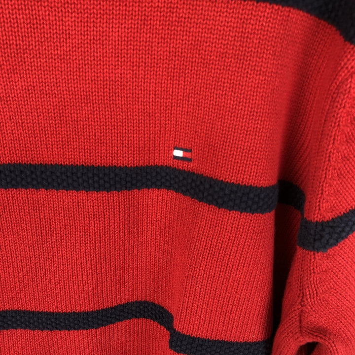 Tommy Hilfiger Striped Pattern Layered Neck Cotton Knit Sweater, Men's Size M cotton red type Vintage Second Hand