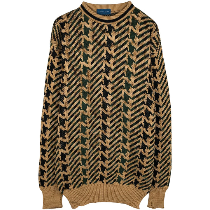 Vintage 80s-90'S Town Craft Houndstooth Pattern Knit Sweater, Men's Size L unclear Beige type Vintage Second Hand