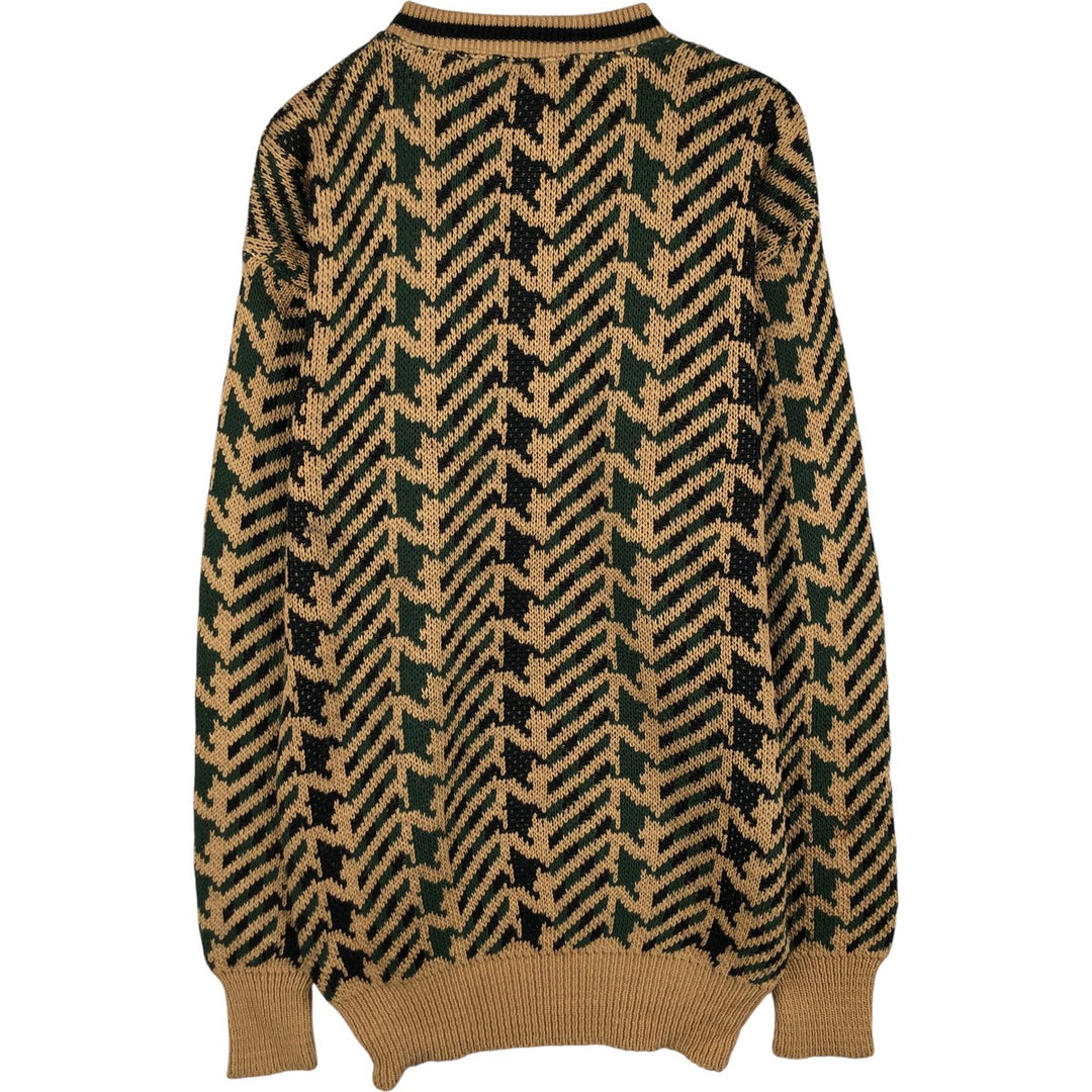 Vintage 80s-90'S Town Craft Houndstooth Pattern Knit Sweater, Men's Size L unclear Beige type Vintage Second Hand