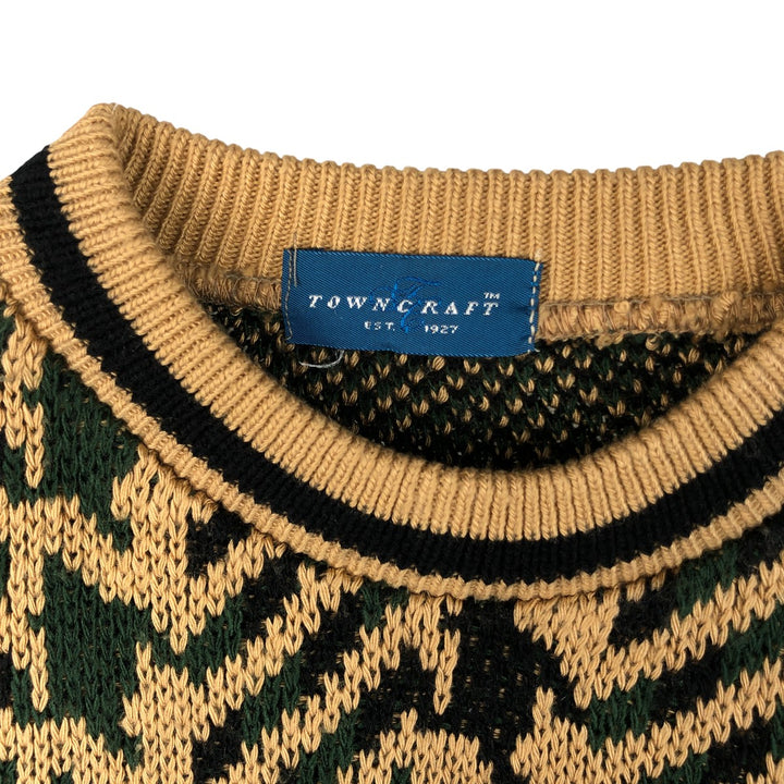 Vintage 80s-90'S Town Craft Houndstooth Pattern Knit Sweater, Men's Size L unclear Beige type Vintage Second Hand