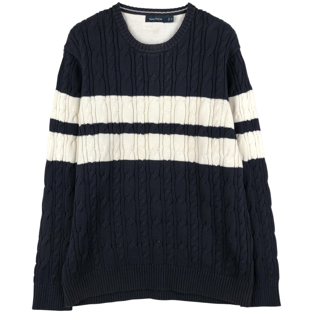 2000'S ~ NAUTICA Cable Knit Rib Knit Cotton Sweater, Men's XL cotton navy blue type Vintage Second Hand