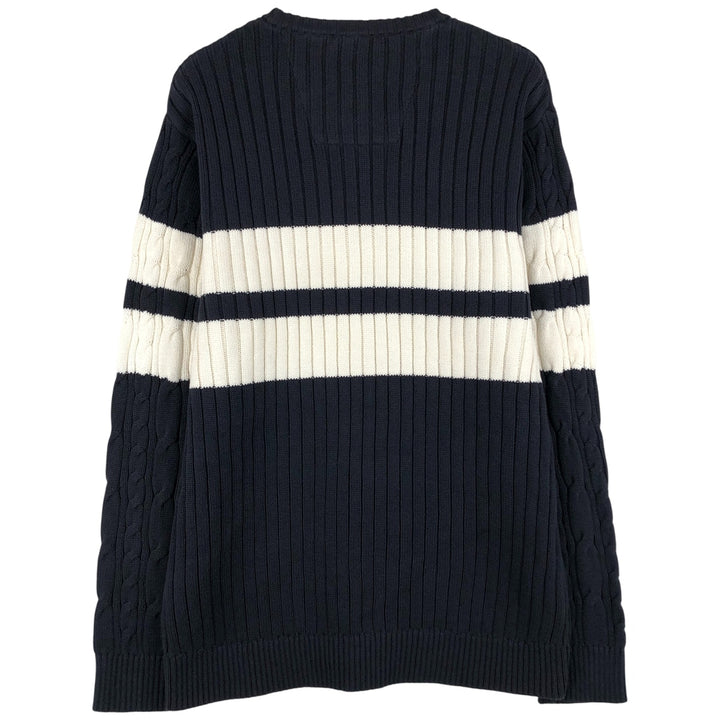 2000'S ~ NAUTICA Cable Knit Rib Knit Cotton Sweater, Men's XL cotton navy blue type Vintage Second Hand