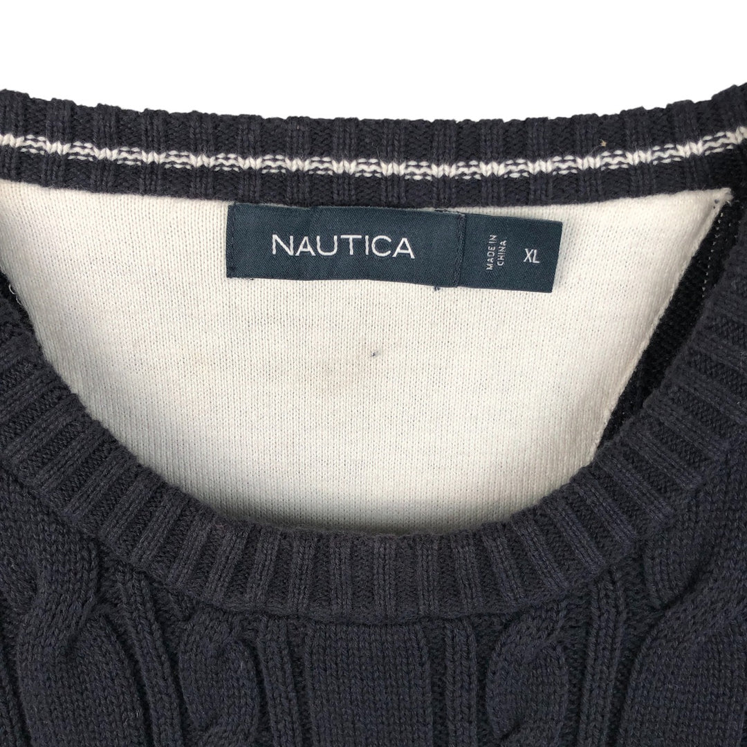 2000'S ~ NAUTICA Cable Knit Rib Knit Cotton Sweater, Men's XL cotton navy blue type Vintage Second Hand