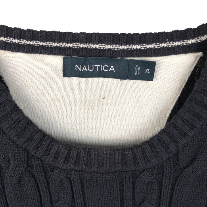 2000'S ~ NAUTICA Cable Knit Rib Knit Cotton Sweater, Men's XL cotton navy blue type Vintage Second Hand