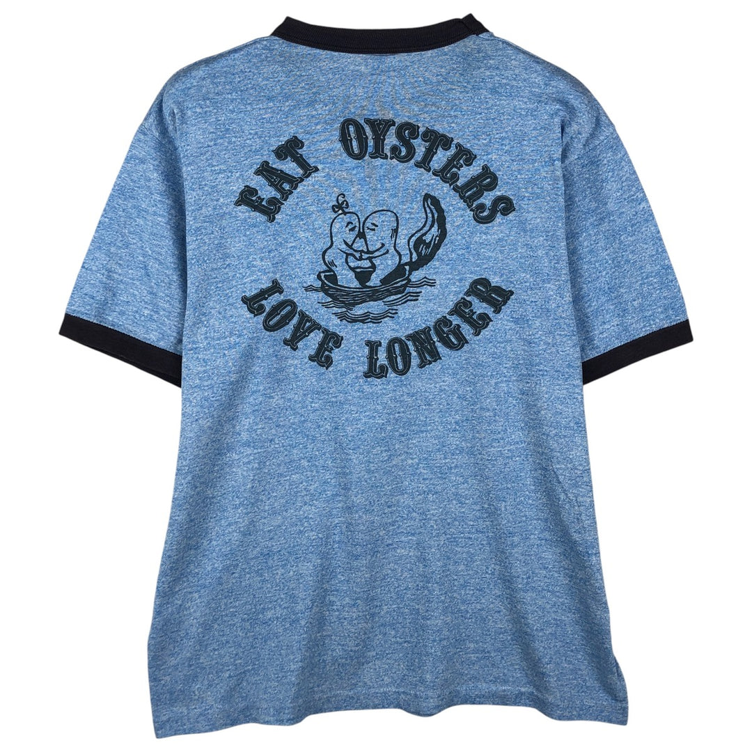 Vintage 70'S Sportswear DJ's OYSTER BAR Advertising Ringer T-Shirt, Made in USA, Men's Size Large polyester blue type Vintage Second Hand