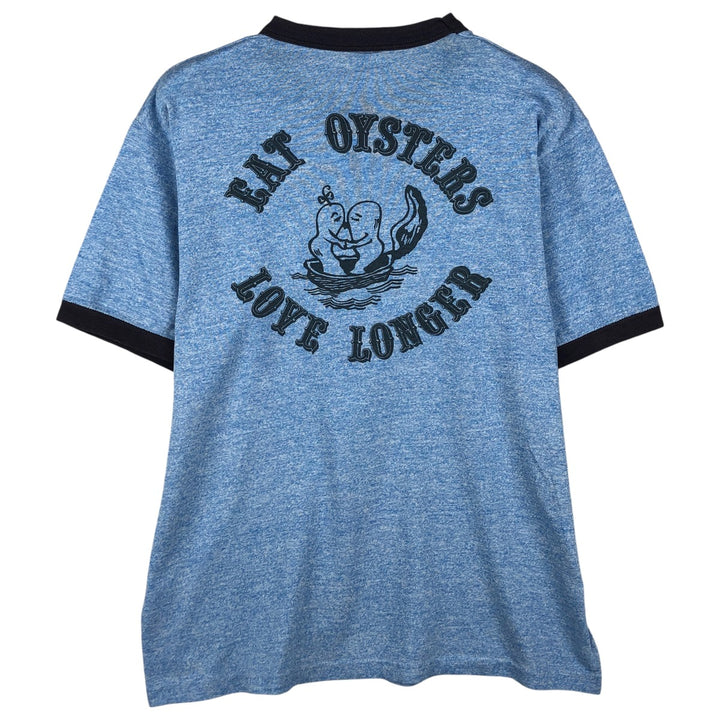 Vintage 70'S Sportswear DJ's OYSTER BAR Advertising Ringer T-Shirt, Made in USA, Men's Size Large polyester blue type Vintage Second Hand