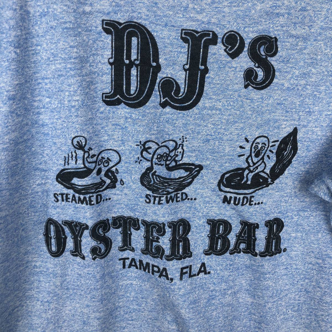 Vintage 70'S Sportswear DJ's OYSTER BAR Advertising Ringer T-Shirt, Made in USA, Men's Size Large polyester blue type Vintage Second Hand