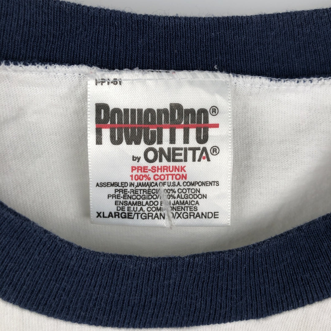 90'S ONEITA PowerPro Ringer T-Shirt, Men's XL, Vintage cotton white type Vintage Second Hand