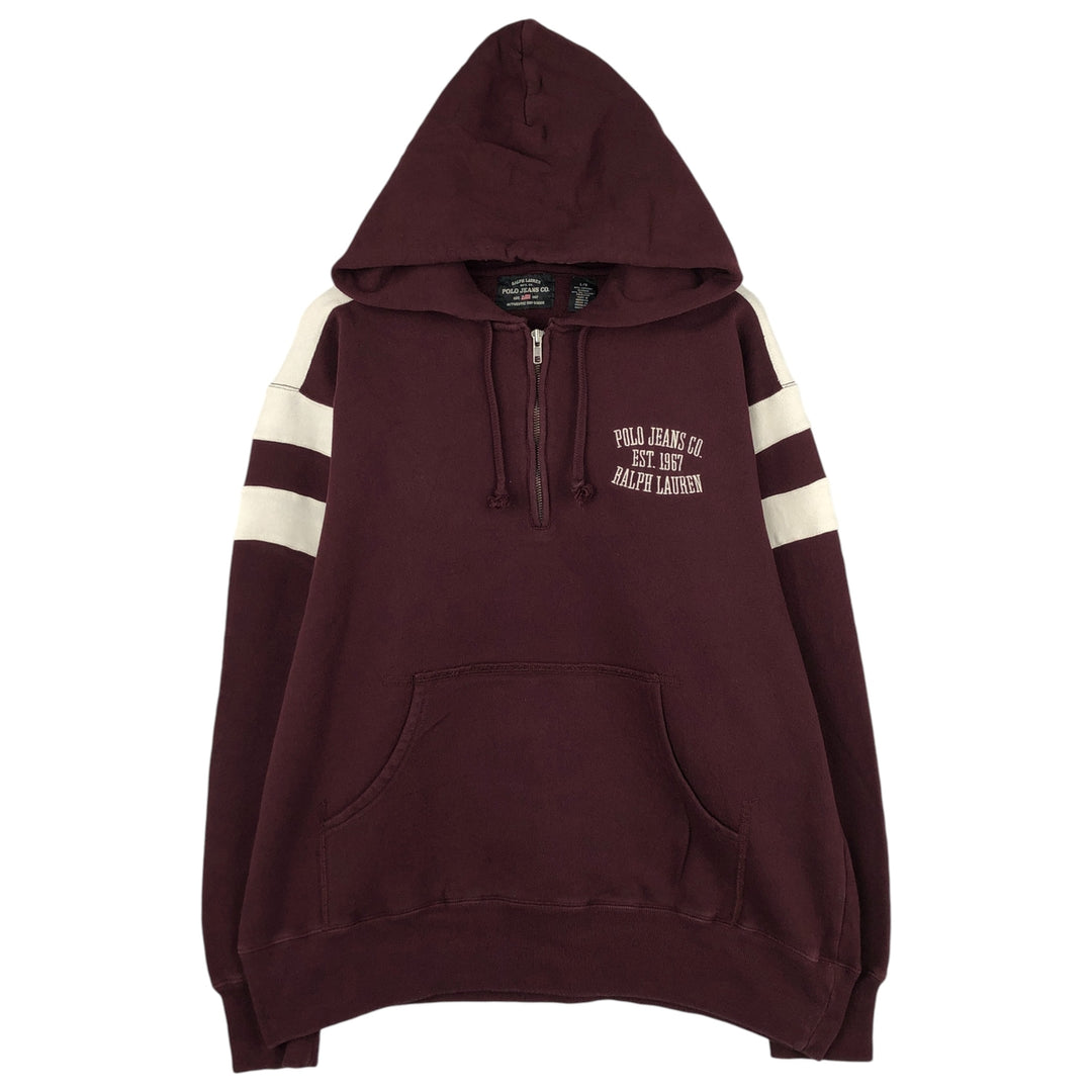 2000'S Ralph Lauren Polo Jeans Company Half-Zip Pullover Hoodie, Men's Size L cotton burgundy type Vintage Second Hand