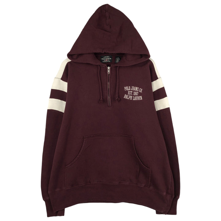 2000'S Ralph Lauren Polo Jeans Company Half-Zip Pullover Hoodie, Men's Size L cotton burgundy type Vintage Second Hand