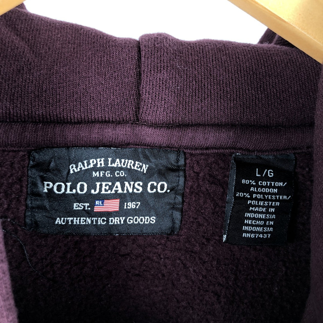 2000'S Ralph Lauren Polo Jeans Company Half-Zip Pullover Hoodie, Men's Size L cotton burgundy type Vintage Second Hand