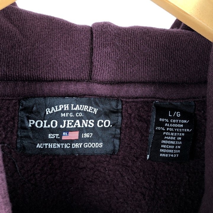 2000'S Ralph Lauren Polo Jeans Company Half-Zip Pullover Hoodie, Men's Size L cotton burgundy type Vintage Second Hand