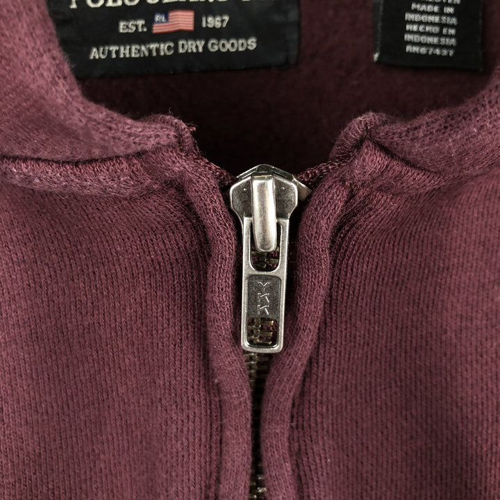 2000'S Ralph Lauren Polo Jeans Company Half-Zip Pullover Hoodie, Men's Size L cotton burgundy type Vintage Second Hand
