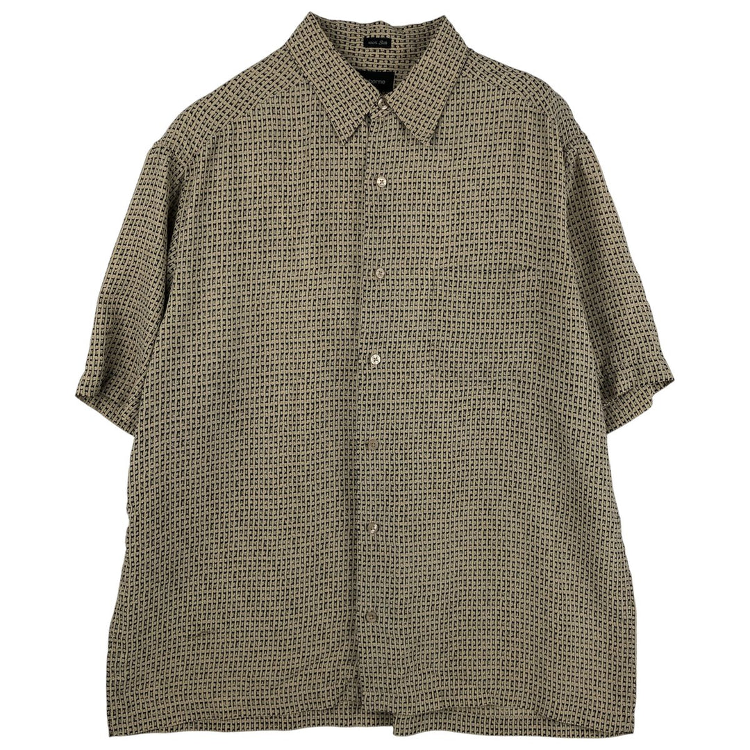 Liz Claiborne All-Over Print Short Sleeve Silk Shirt, Men's Size L silk Beige type Vintage Second Hand
