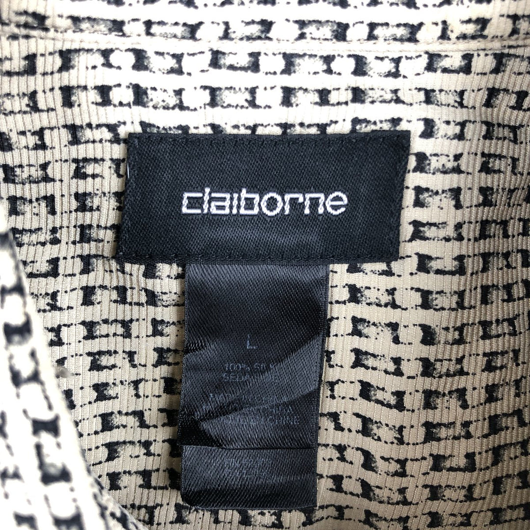 Liz Claiborne All-Over Print Short Sleeve Silk Shirt, Men's Size L silk Beige type Vintage Second Hand