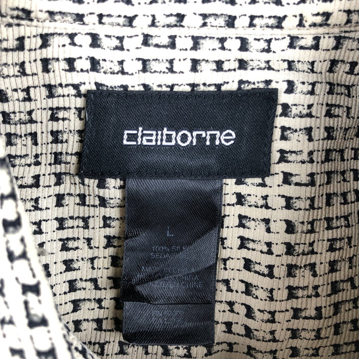 Liz Claiborne All-Over Print Short Sleeve Silk Shirt, Men's Size L silk Beige type Vintage Second Hand