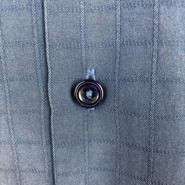 Haggar Check Pattern Short Sleeve Rayon Open Collar Box Shirt, Men's Size L Rayon Navy blue Vintage Second Hand