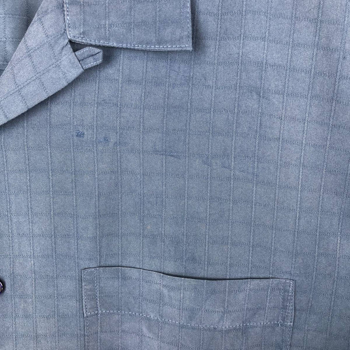 Haggar Check Pattern Short Sleeve Rayon Open Collar Box Shirt, Men's Size L Rayon Navy blue Vintage Second Hand