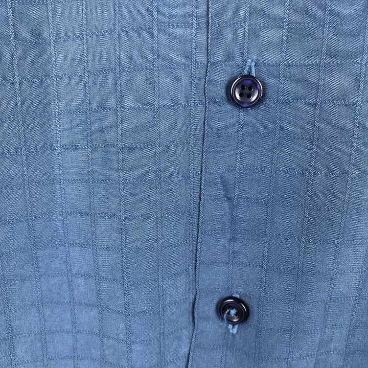 Haggar Check Pattern Short Sleeve Rayon Open Collar Box Shirt, Men's Size L Rayon Navy blue Vintage Second Hand