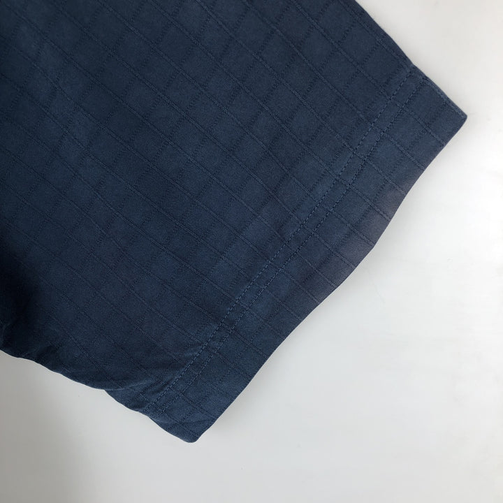 Haggar Check Pattern Short Sleeve Rayon Open Collar Box Shirt, Men's Size L Rayon Navy blue Vintage Second Hand
