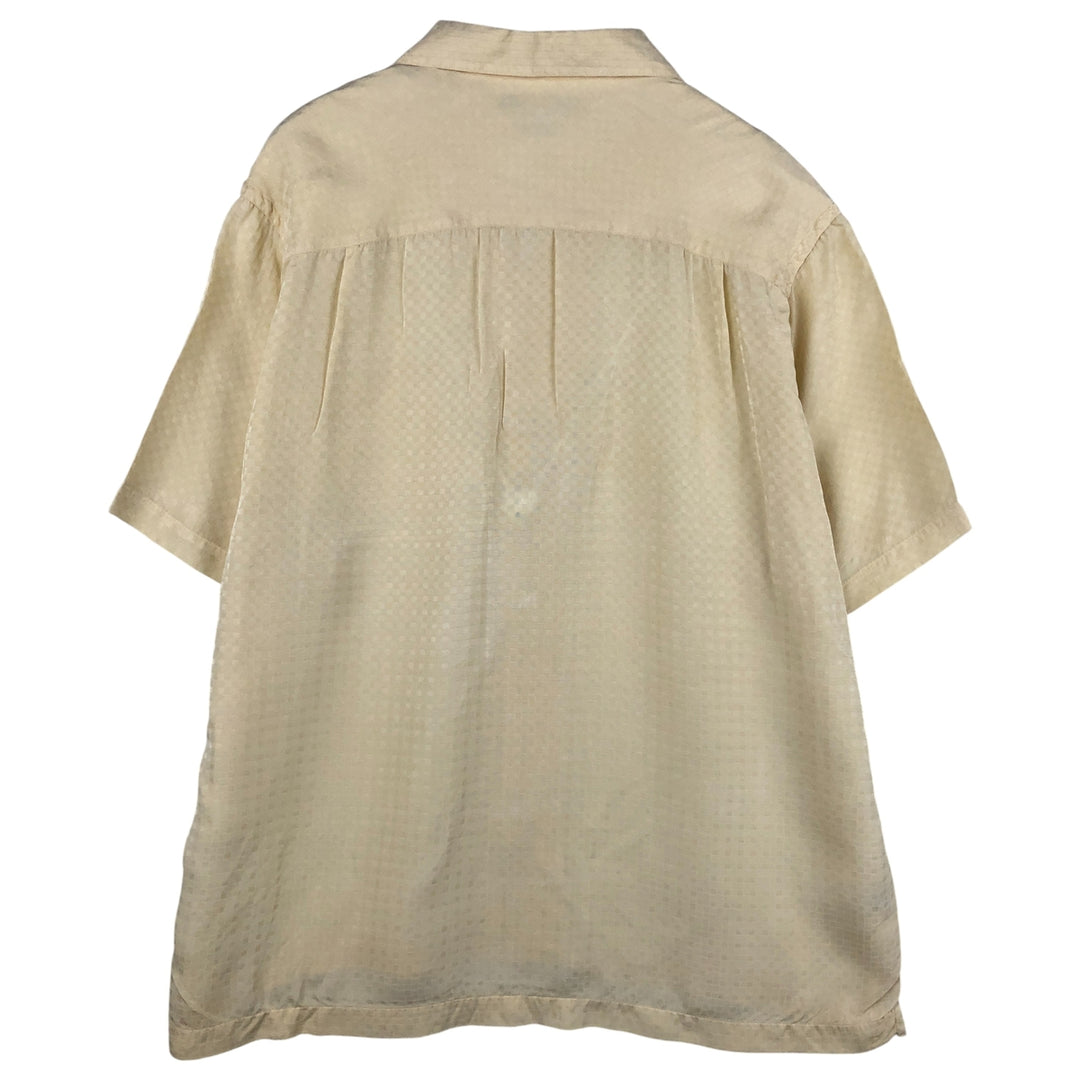 Perry Ellis Check Pattern Short Sleeve Open Collar Silk Shirt, Men's XL silk lemon yellow Vintage Second Hand