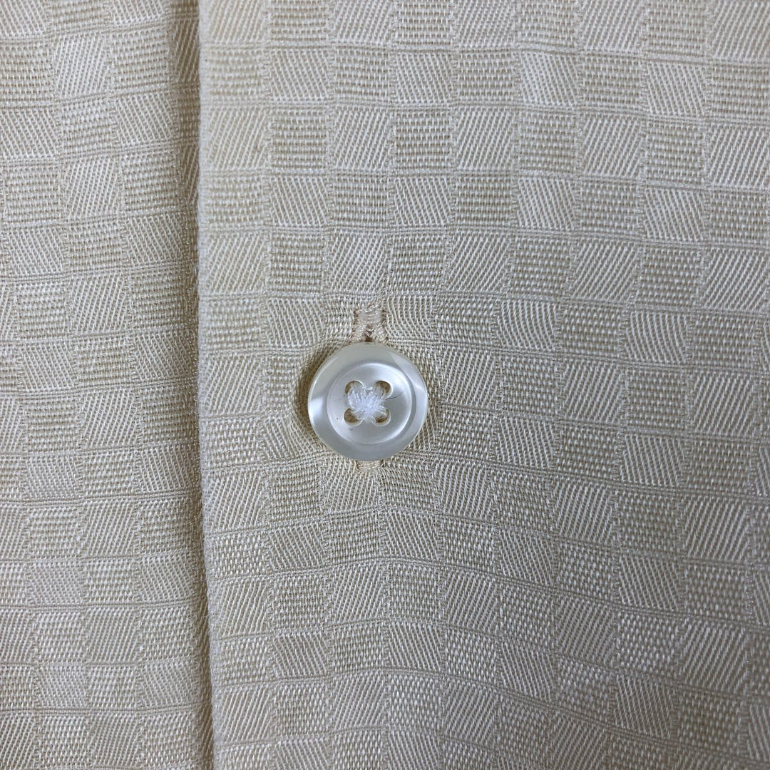 Perry Ellis Check Pattern Short Sleeve Open Collar Silk Shirt, Men's XL silk lemon yellow Vintage Second Hand